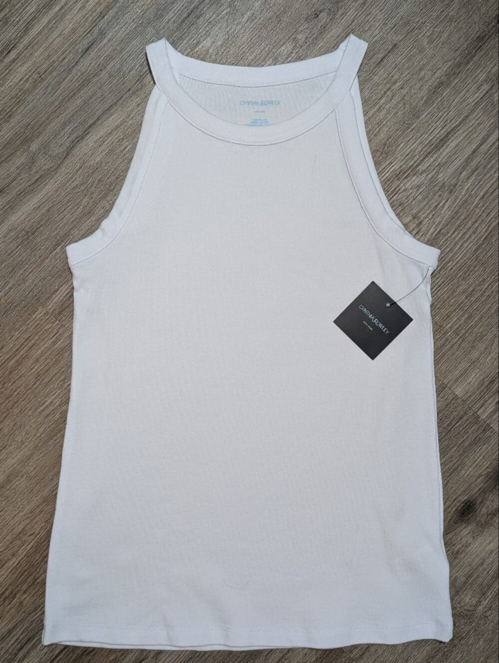 Cynthia Rowley White High-Neck Halter Stretch Tank Top Women's LG Cotton Modal